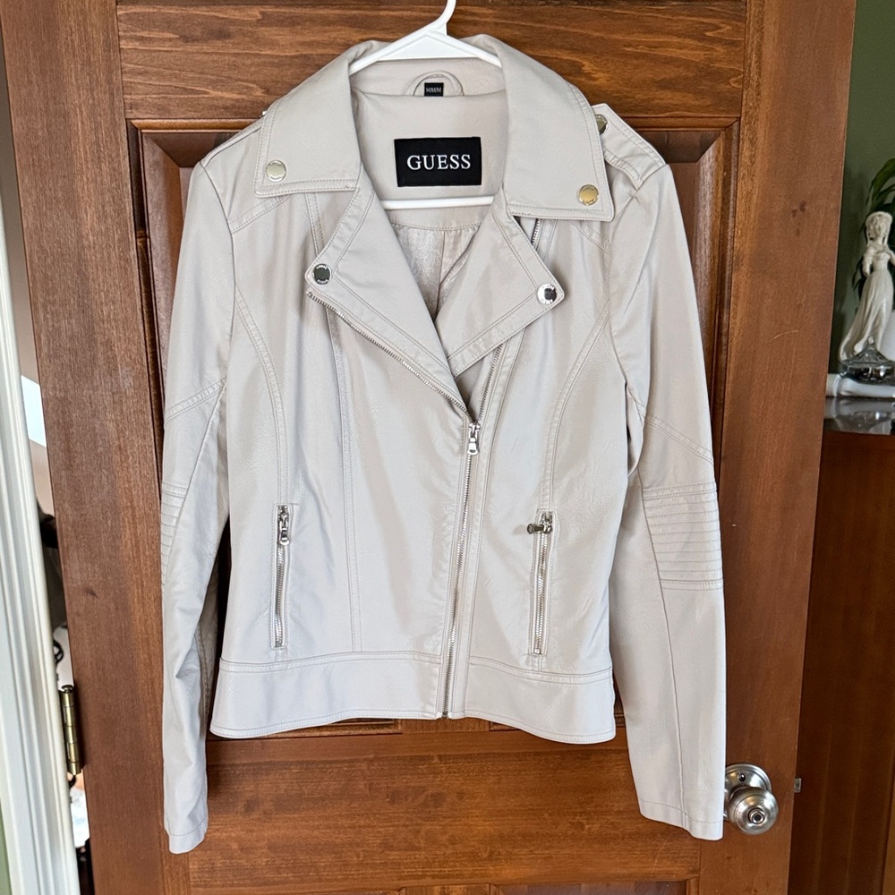 GUESS Women's Cream Faux Leather Jacket